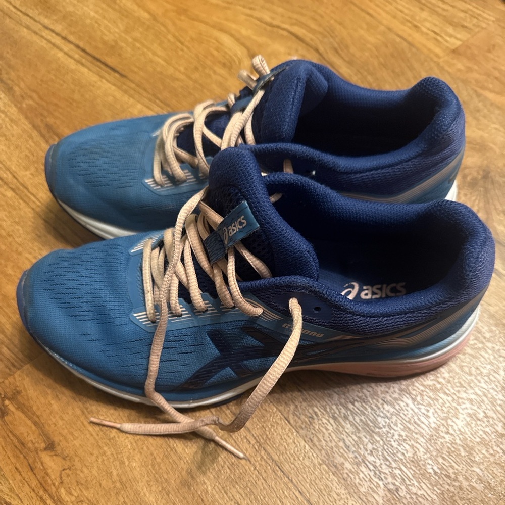 Asics Navy and Light Pink Athletic Sneakers